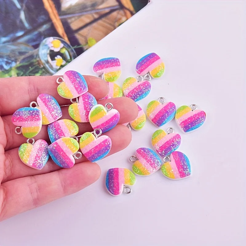 Resin Art Jewellery Kit - 10 adet renkli kalp reçine takılar