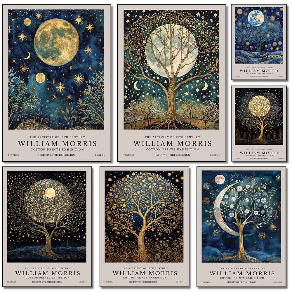 Resin Art Studio - Retro William Morris Ay ve Yıldızlar