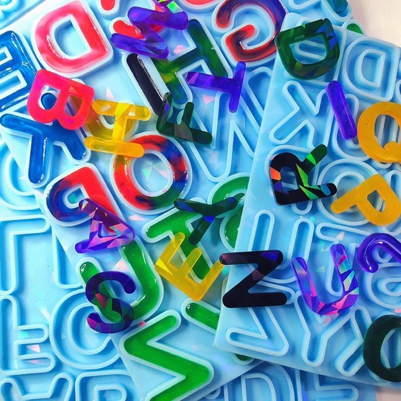 Resin Art Letter Keychain - Mektup Küpe Reçine Kalıp Holografik-Alfabe Reçine