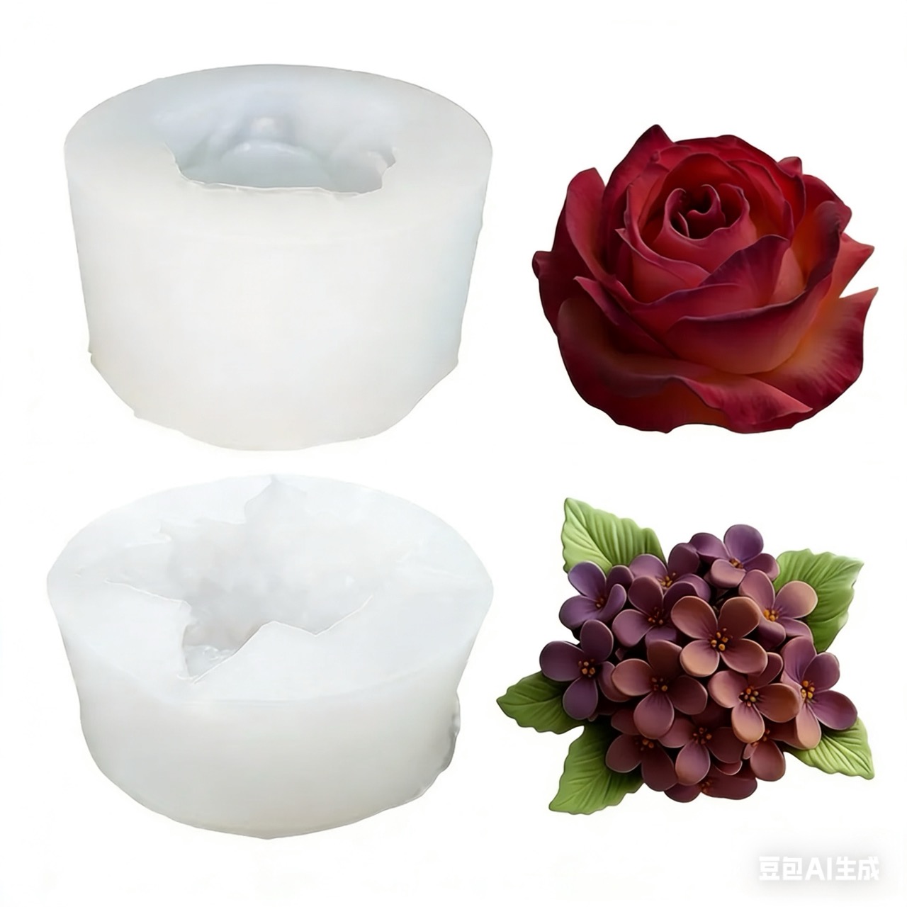 Resin Art Of Rose - 2 Adet 3D Gül Leylak Çiçeği