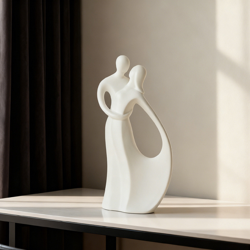 Resin Art Gift For Wedding - İskandinav seramik çift sarılan heykel modern