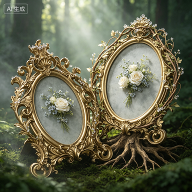 Resin Art Gift For Wedding - Retro Altın Oval Reçine Fotoğraf Çerçevesi